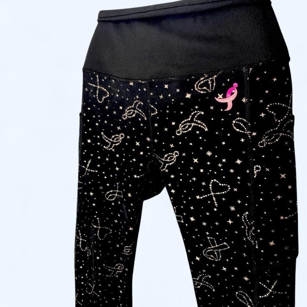 Black and gold yoga pants with pink ribbon Susan G Women XL
